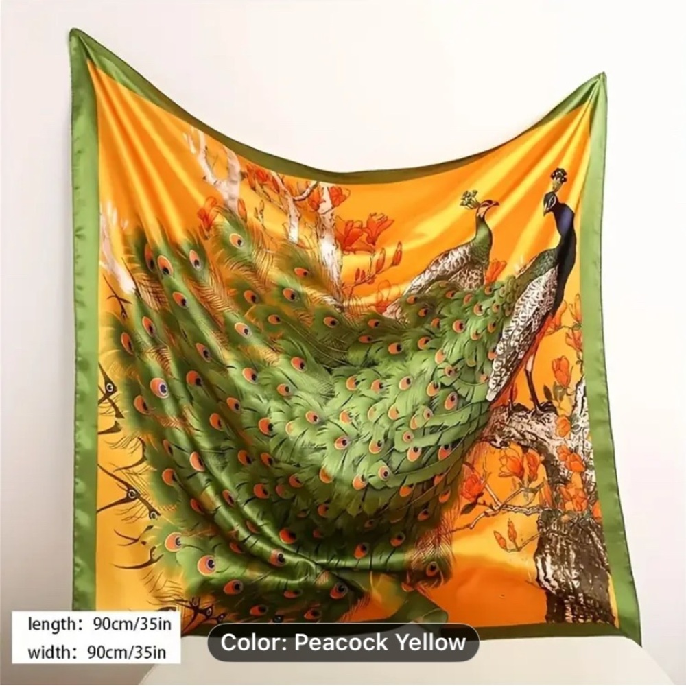 Vibrant Peacock Satin Scarf - Picture 2 of 2